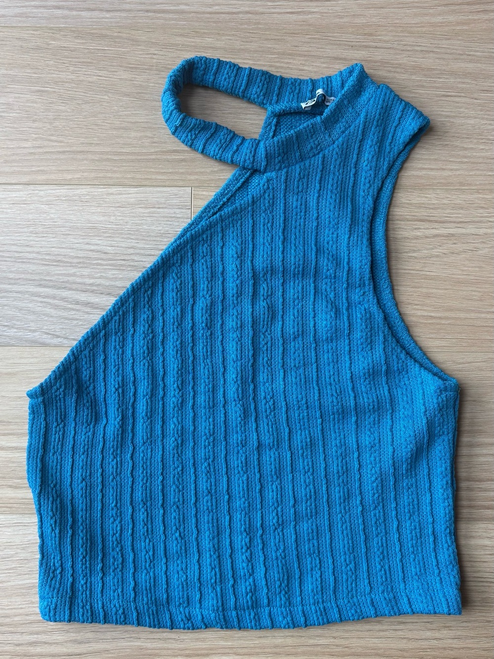 Teal Blue Ribbed Halter Crop Top